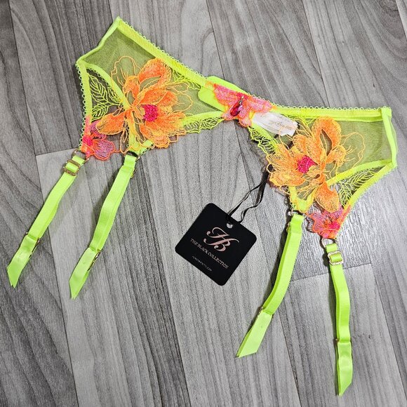 NWT Honey Birdette Christine Neon Yellow Green Suspender Garter Belt Size M
